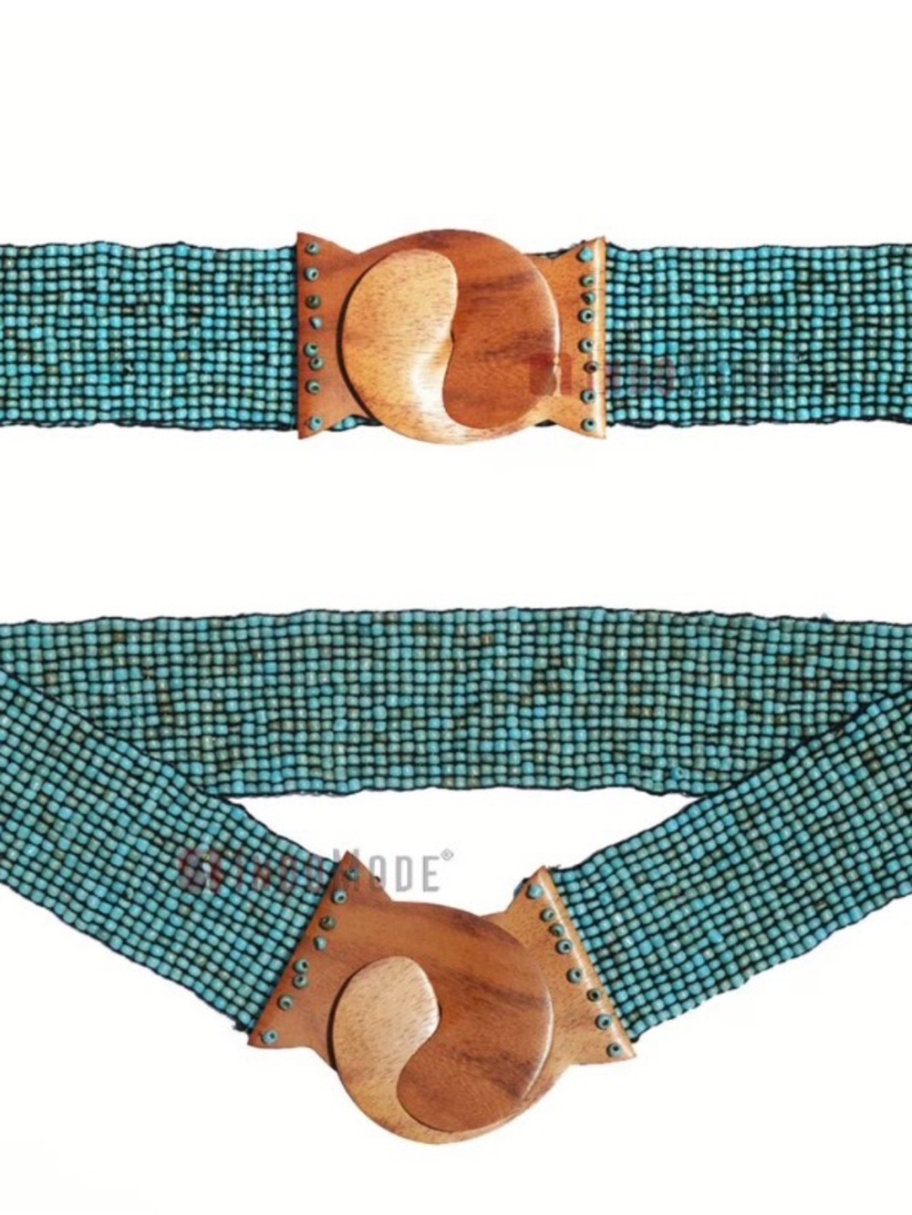 Anthropologie X Cocobelle Beaded Stretch Belt with Wooden Buckle - Picture 2 of 6